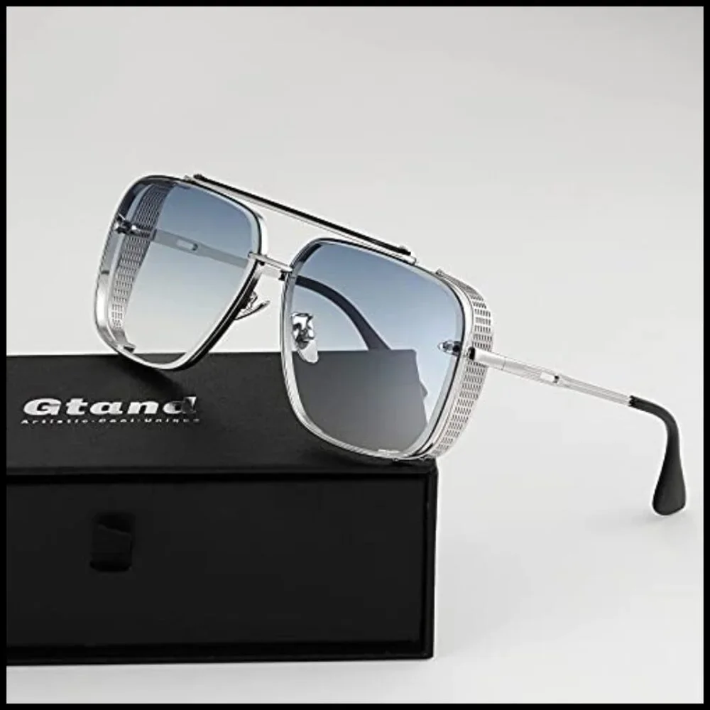 Oversized Square Aviator Sunglasses Metal Side Shield Steampunk
